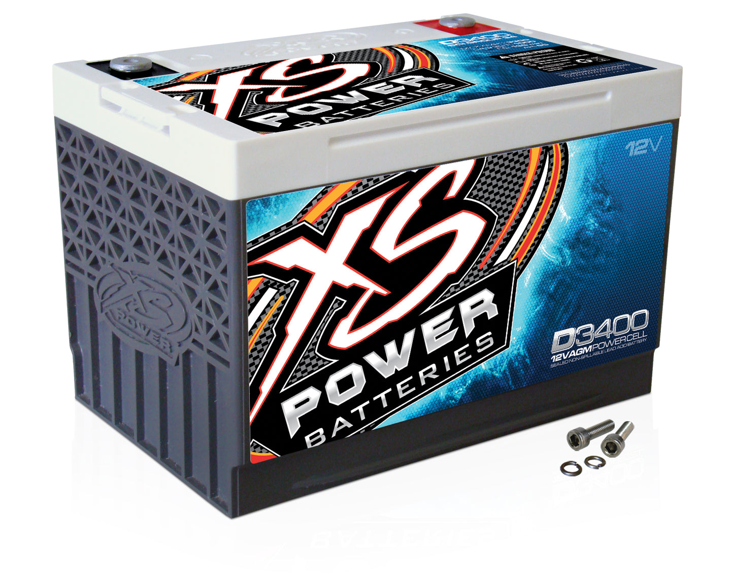 XS Power D3400 3300 Amp Car Audio Battery+Terminal Hardware+Power/Ground Wires