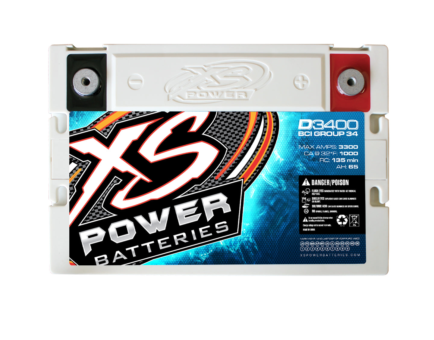 XS Power D3400 3300 Amp Car Audio Battery+Terminal Hardware+Power/Ground Wires