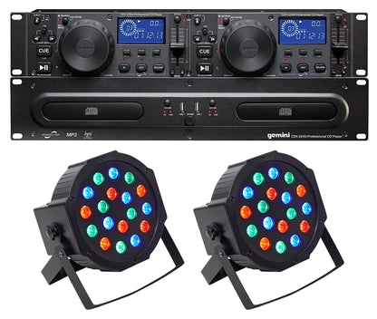 Gemini CDX-2250i DJ Dual Two Deck CD/MP3 Media Player+(2) Par Wash Up-Lights