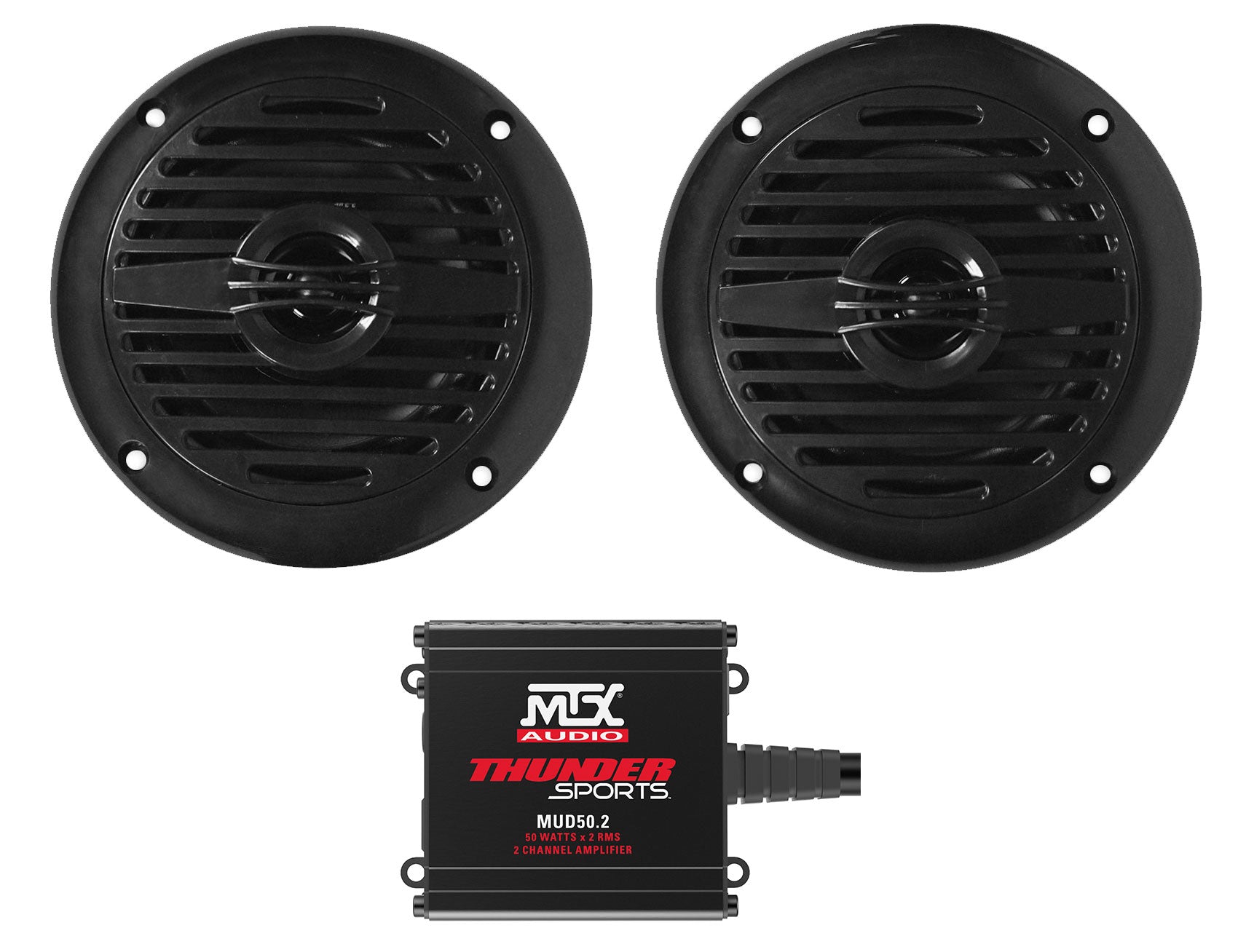 MS40B Black 4" Marine Speakers + MUD50.2 Amplifier Bundle