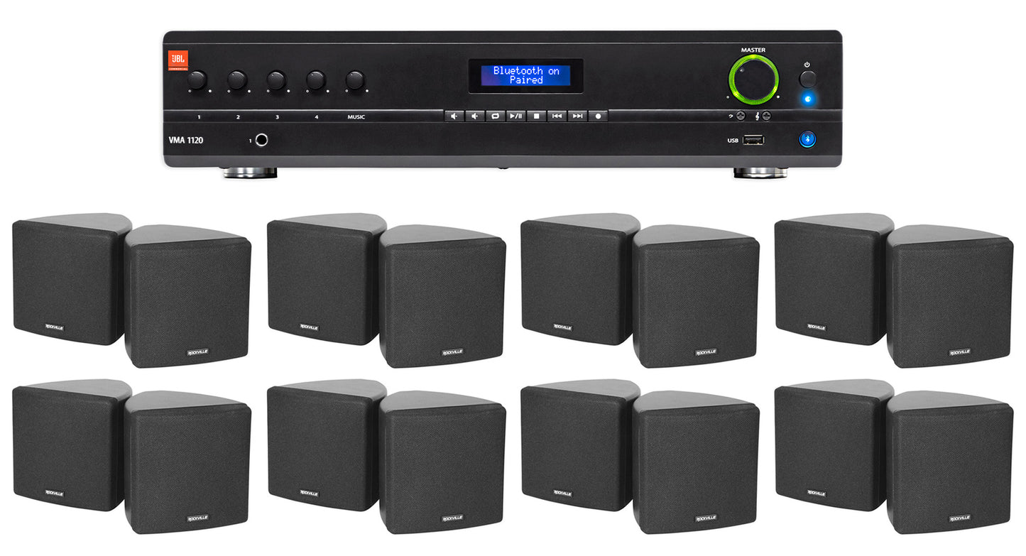 JBL Commercial Amplifier+(16) 3.5" Black Cube Speakers for Restaurant/Bar/Cafe