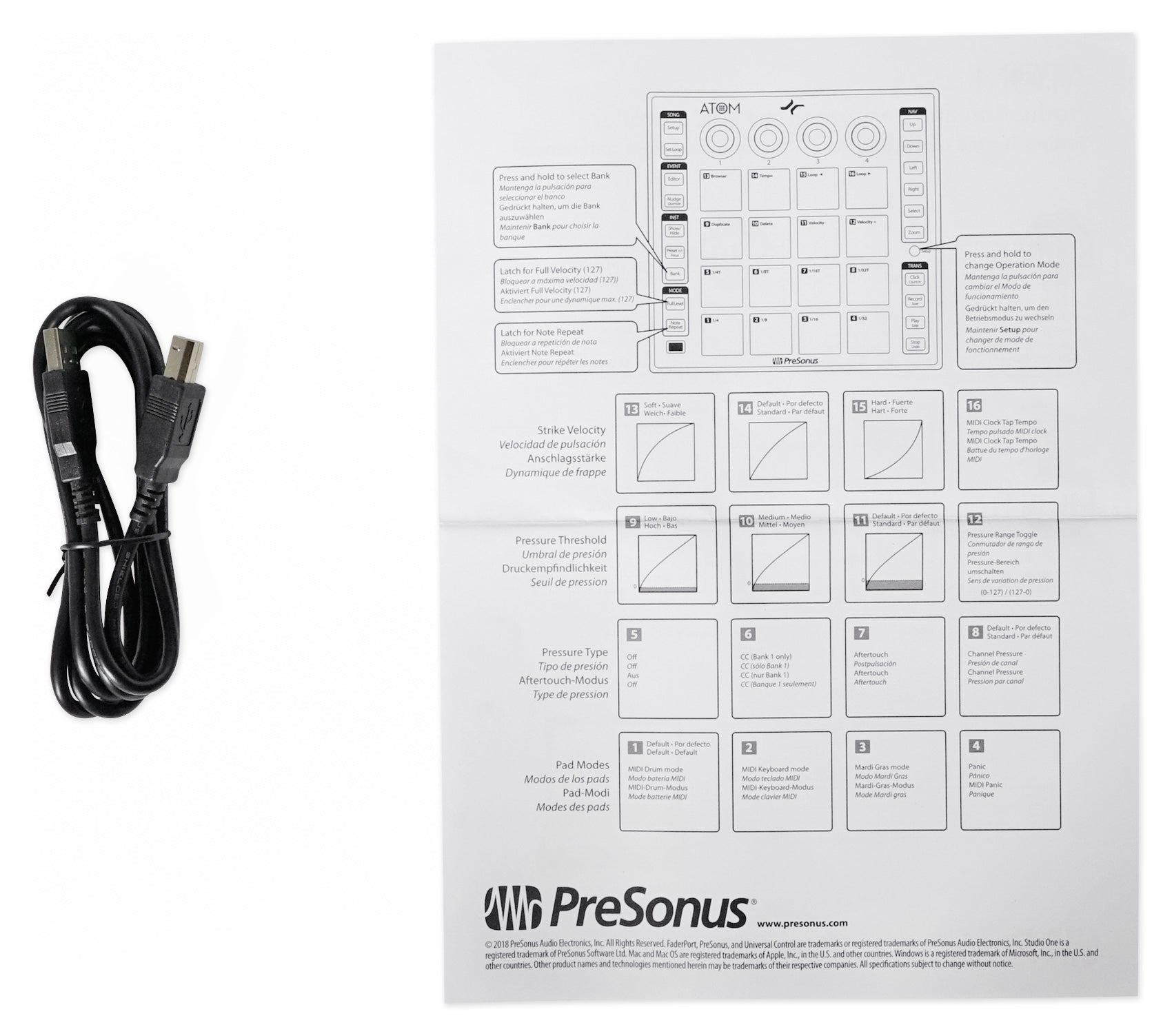 PRESONUS ATOM 16 Pad USB MIDI RGB DJ Controller+Studio One Software+Headphones
