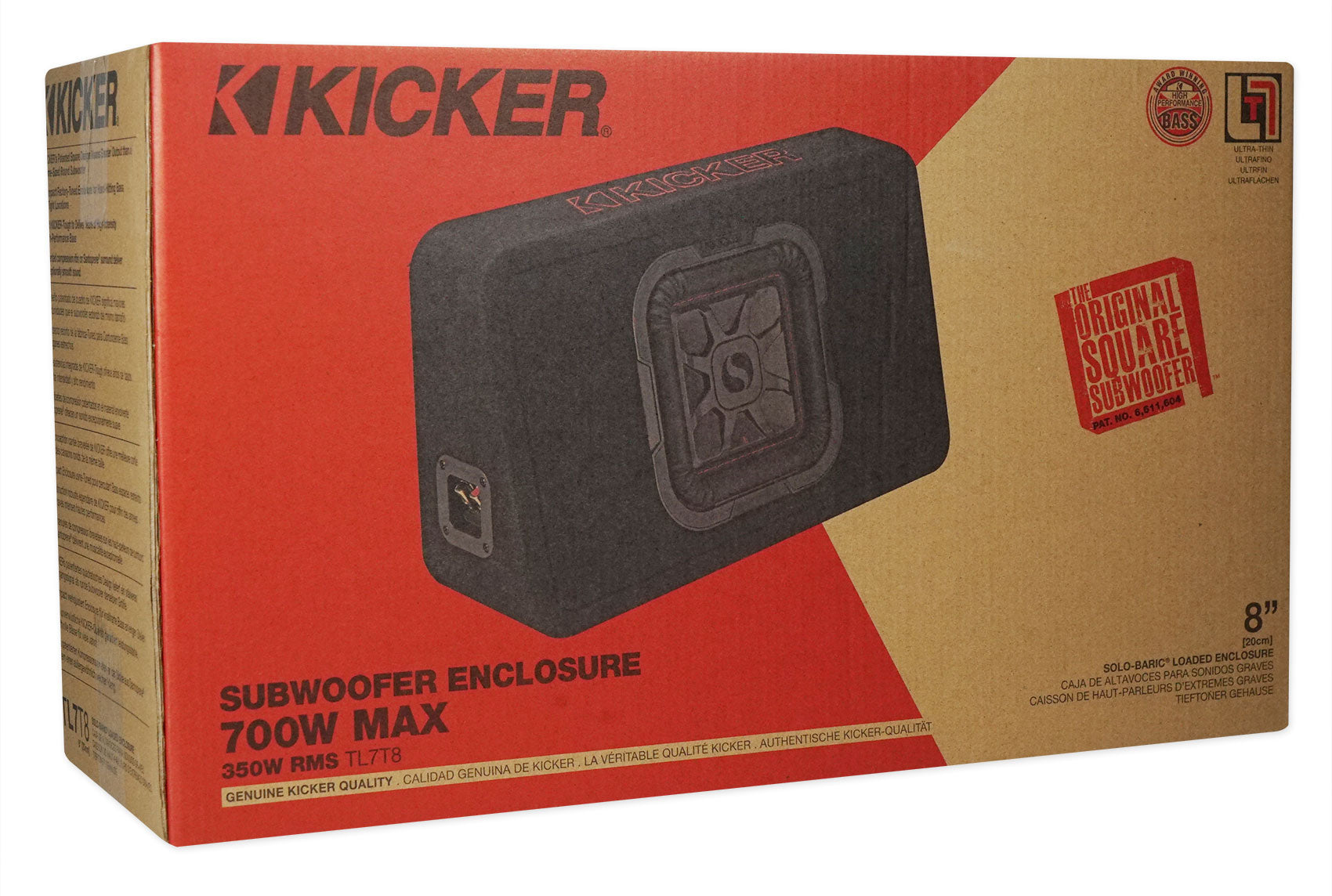 KICKER 46TL7T82 L7T 8" 350w Car Subwoofer Solo-Baric Sub in Slim Box+Amp+Wires