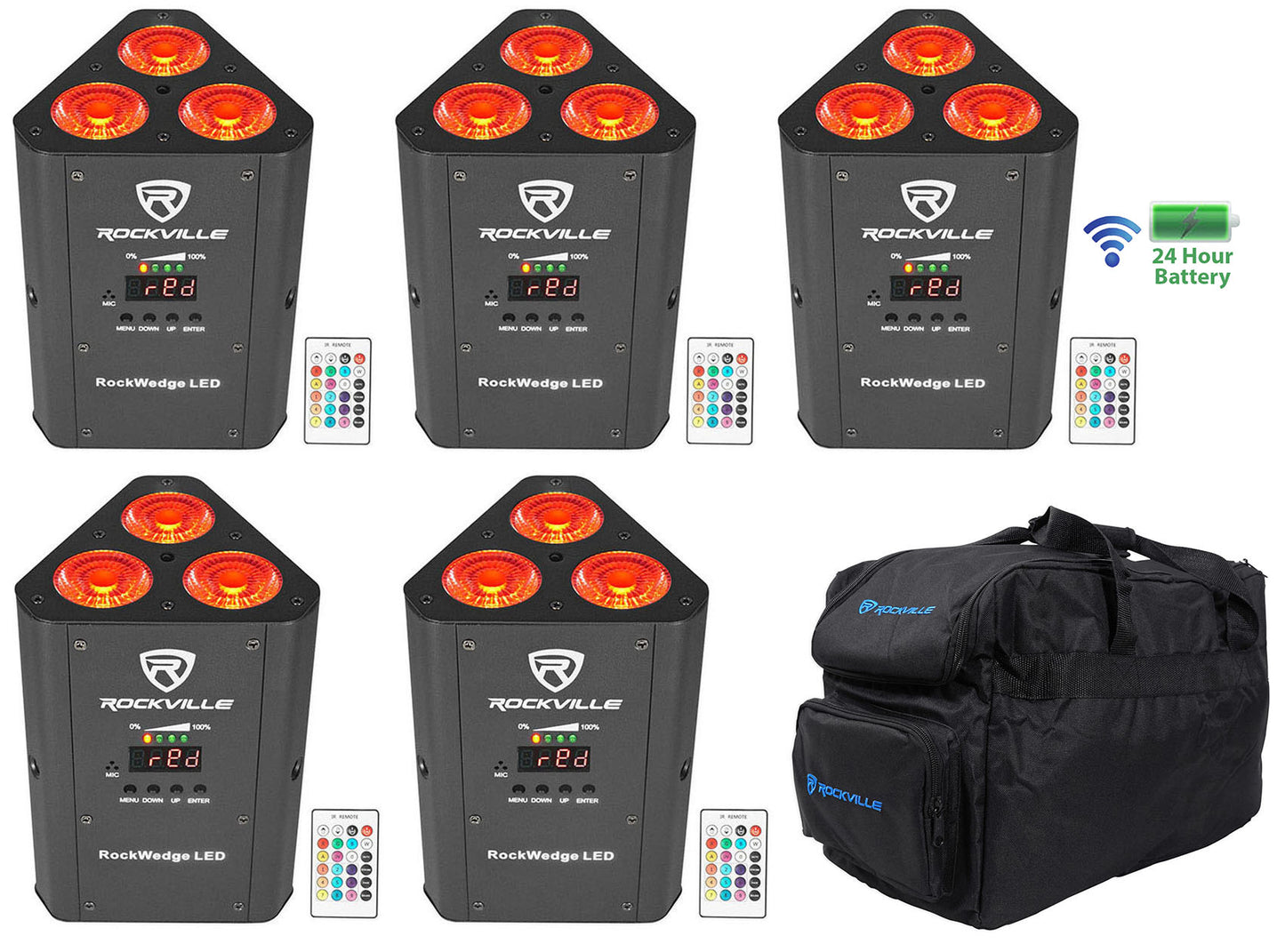RockWedge LED 5-Pack + RLB30 Lighting Bag Bundle