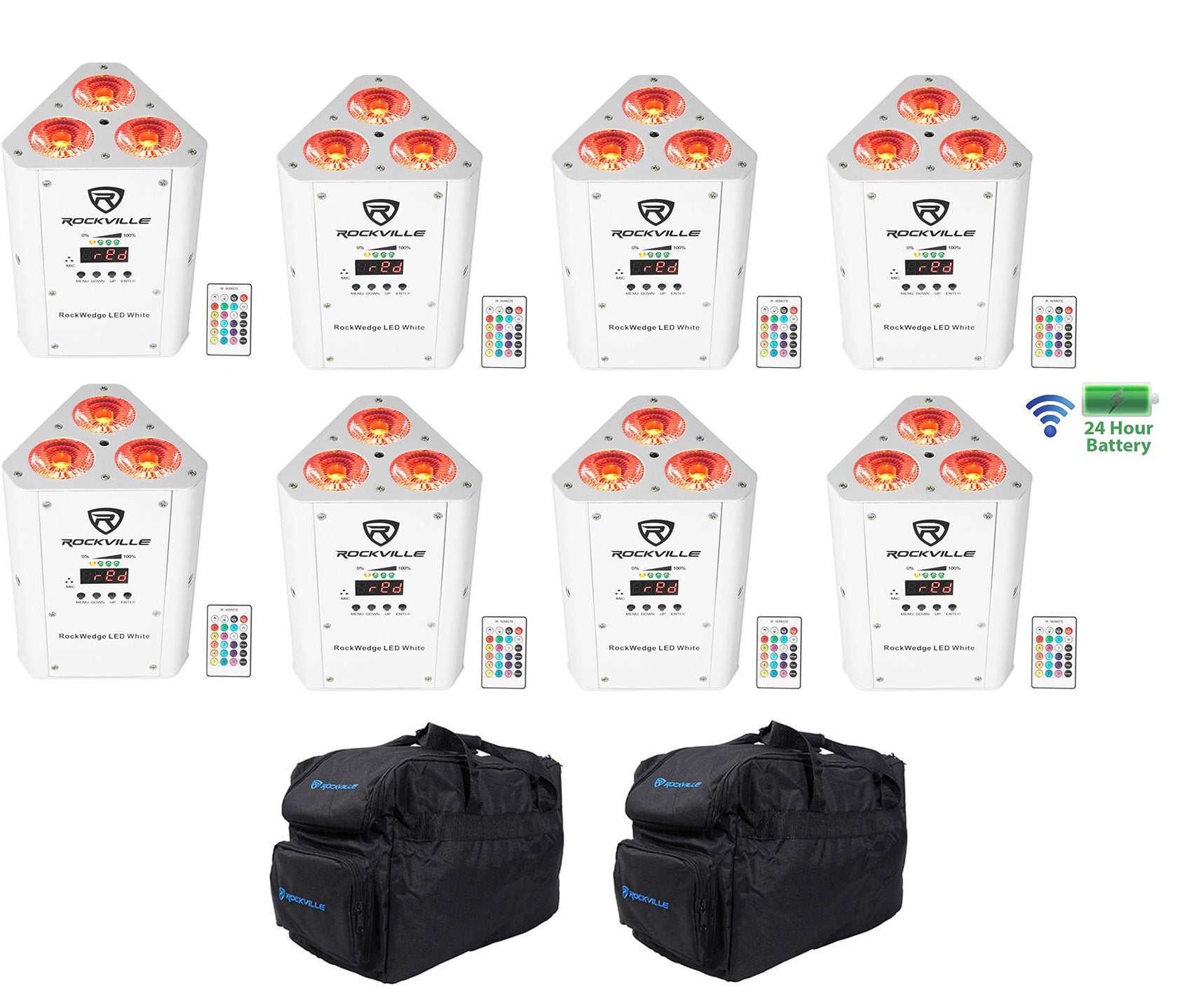 RockWedge LED White 8-Pack + RLB30 Lighting Bags Bundle