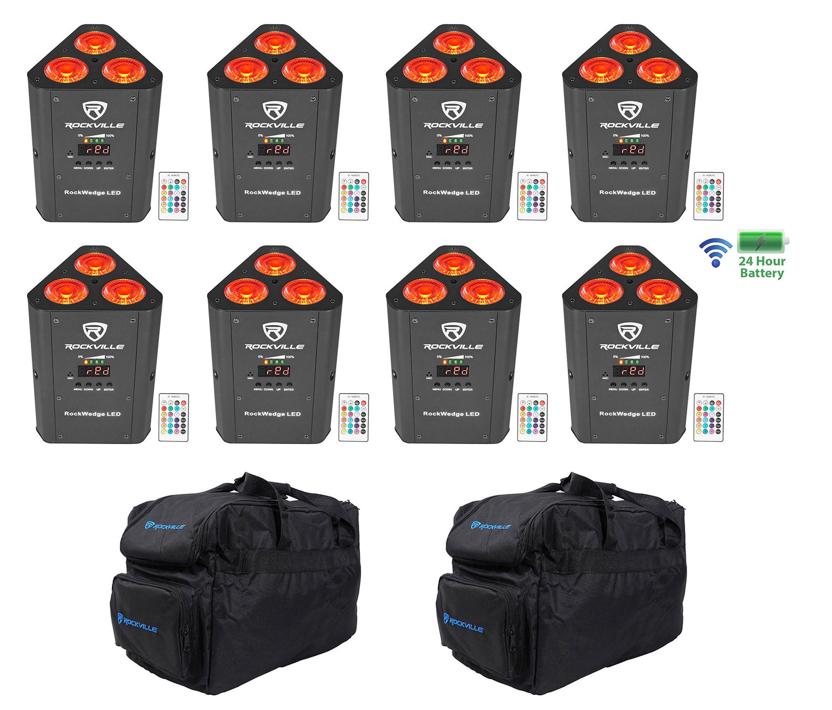 RockWedge LED 8-Pack + RLB30 Lighting Bags Bundle