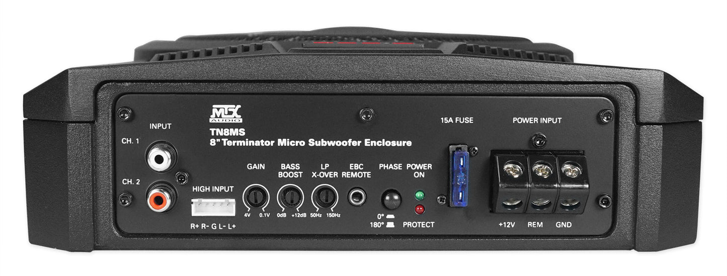 MTX TN8MS 8" 200w Slim Under-Seat Powered Car/Truck Subwoofer Sub+Remote+Amp Kit