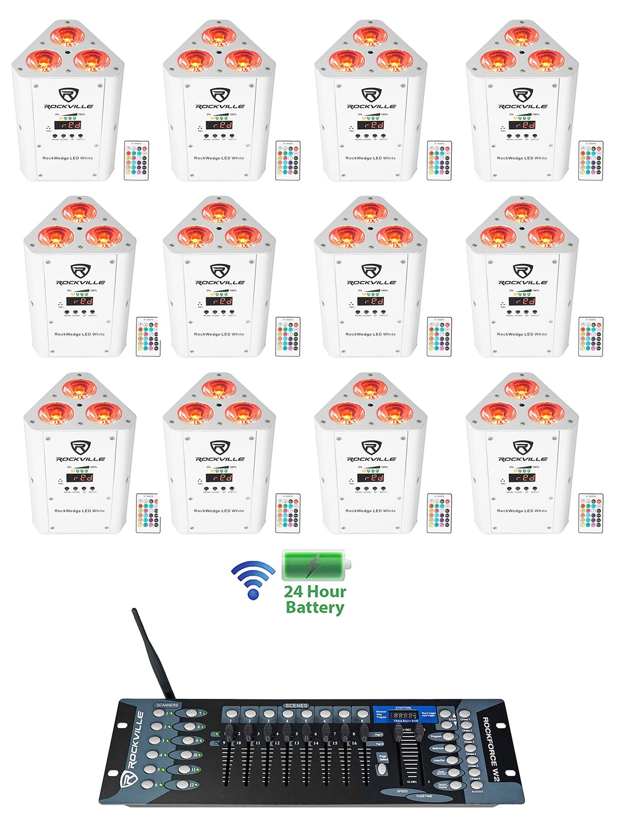 RockWedge LED White 12-Pack + ROCKFORCE W2 Controller Bundle