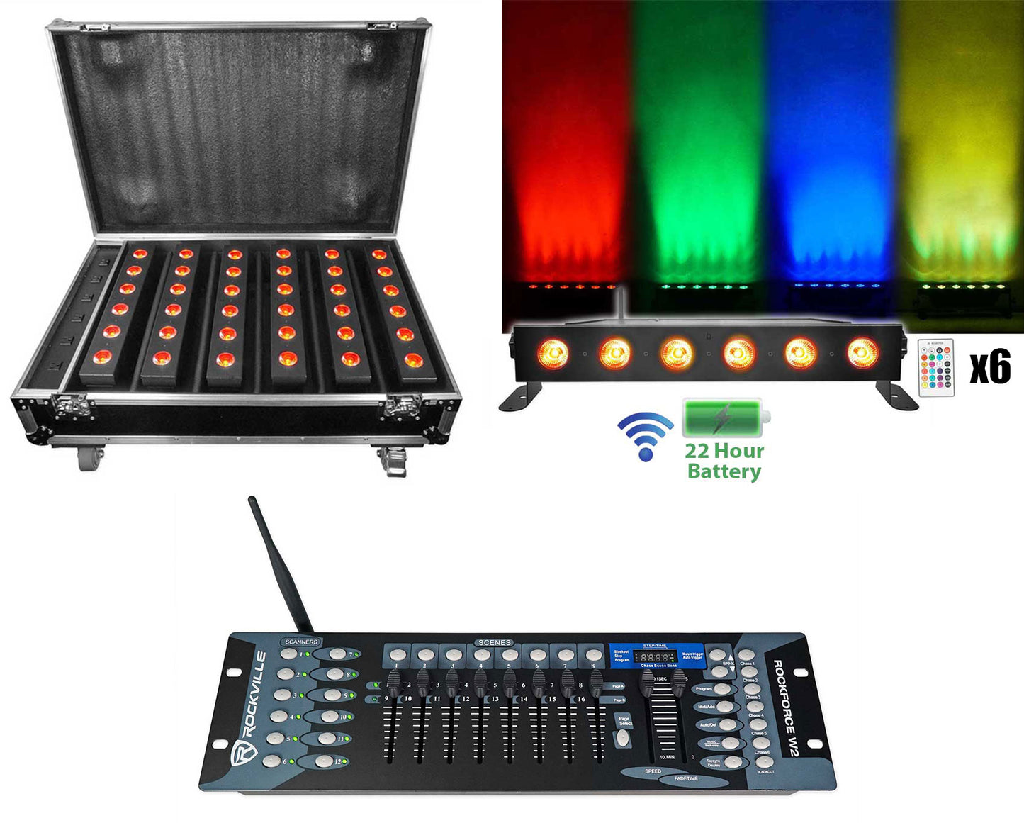 Best Strip 60 Black 6-Pack + ROCKFORCE W2 DMX Controller Bundle