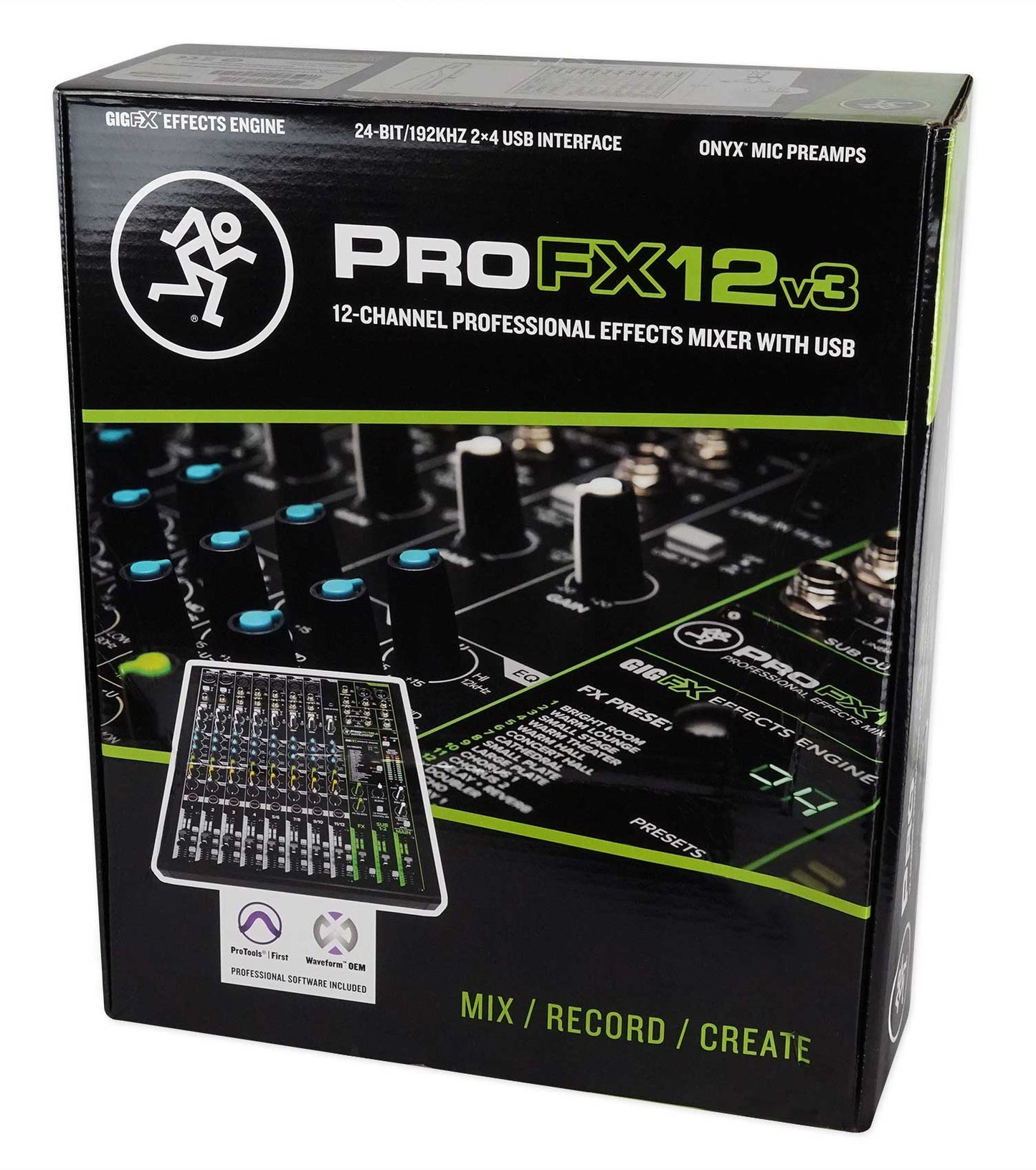 Mackie ProFX12v3 12-Channel Professional Effects Mixer w/USB+(3) Mics ProFX12 v3