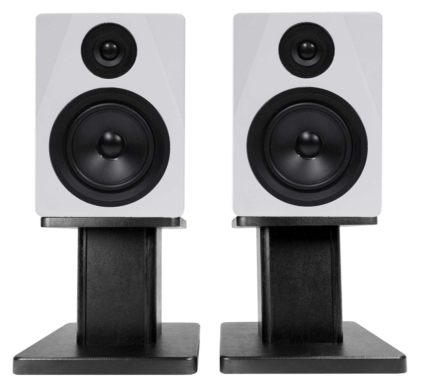 APM5W White Speakers + RHT8B Desktop Stands Bundle