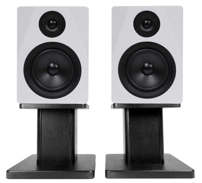 APM5W White Speakers + RHT8B Desktop Stands Bundle
