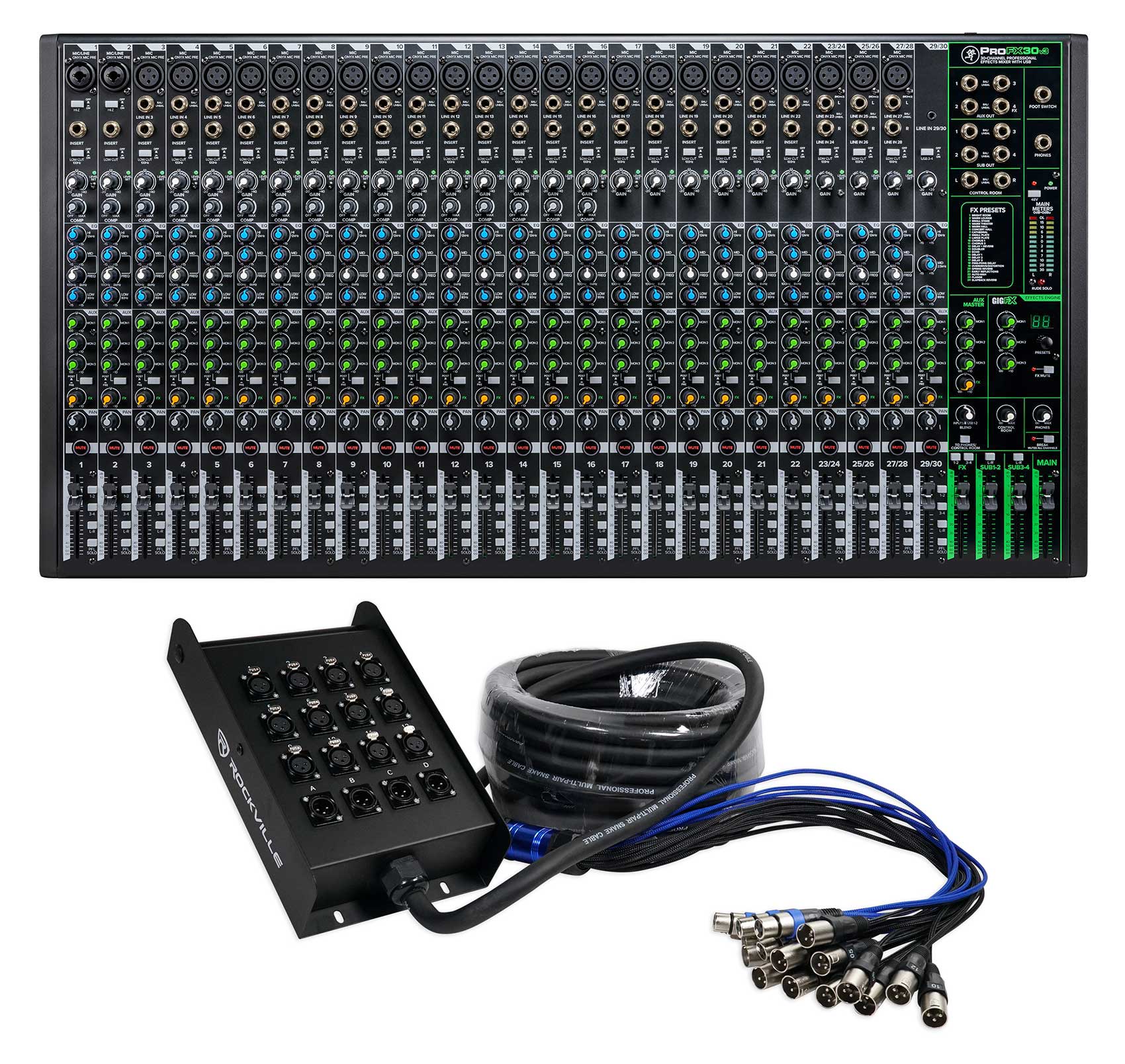 Mackie ProFX30v3 30-Channel 4-Bus Effects Mixer ProFX30 v3+50 Ft XLR Snake Cable