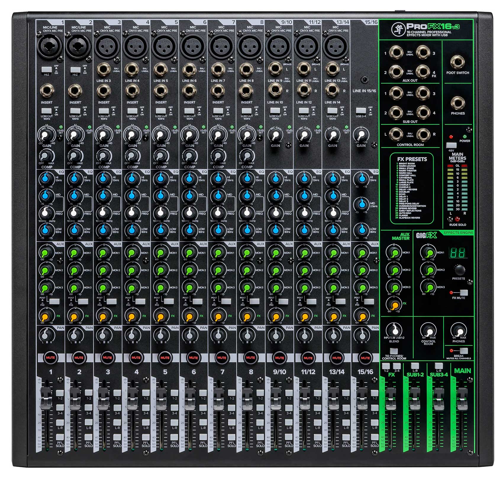 Mackie ProFX16v3 16-Channel 4-Bus Effects Mixer w/USB ProFX16 v3 +Snake Cable