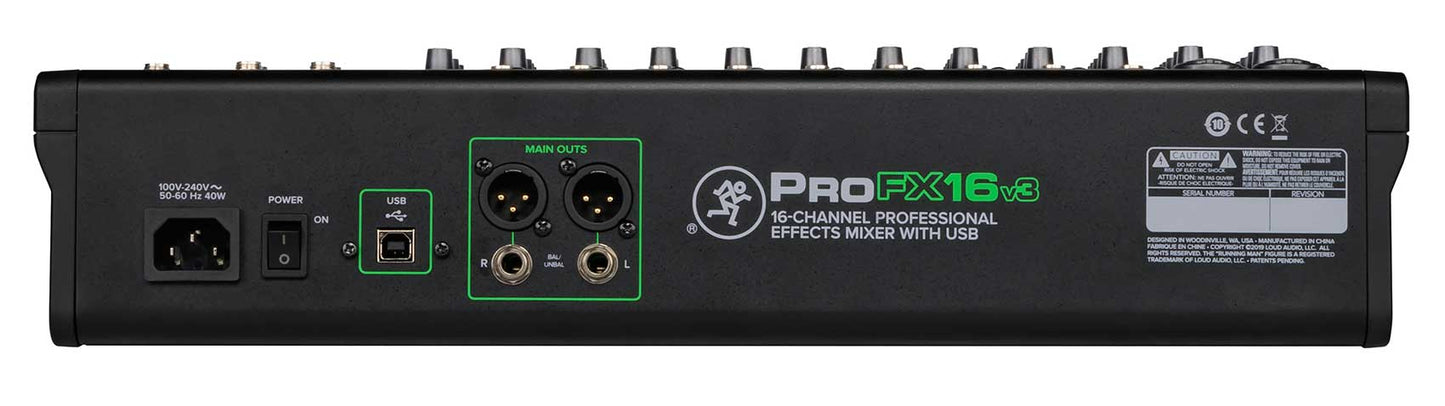 Mackie ProFX16v3 16-Channel 4-Bus Effects Mixer w/USB ProFX16 v3 +Snake Cable