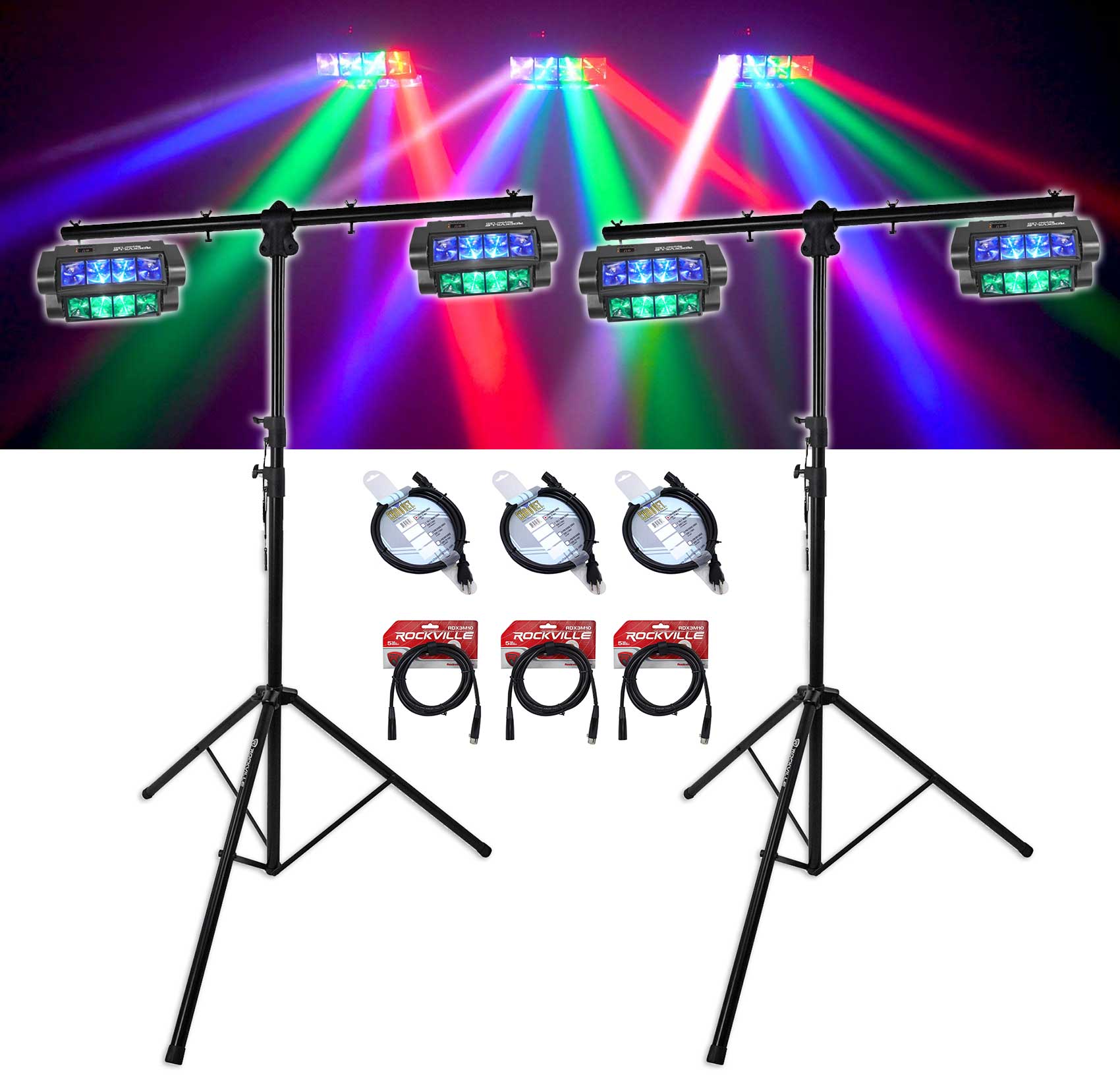 Spyder LED 4-Pack + RVLS1 Lighting Stands Bundle
