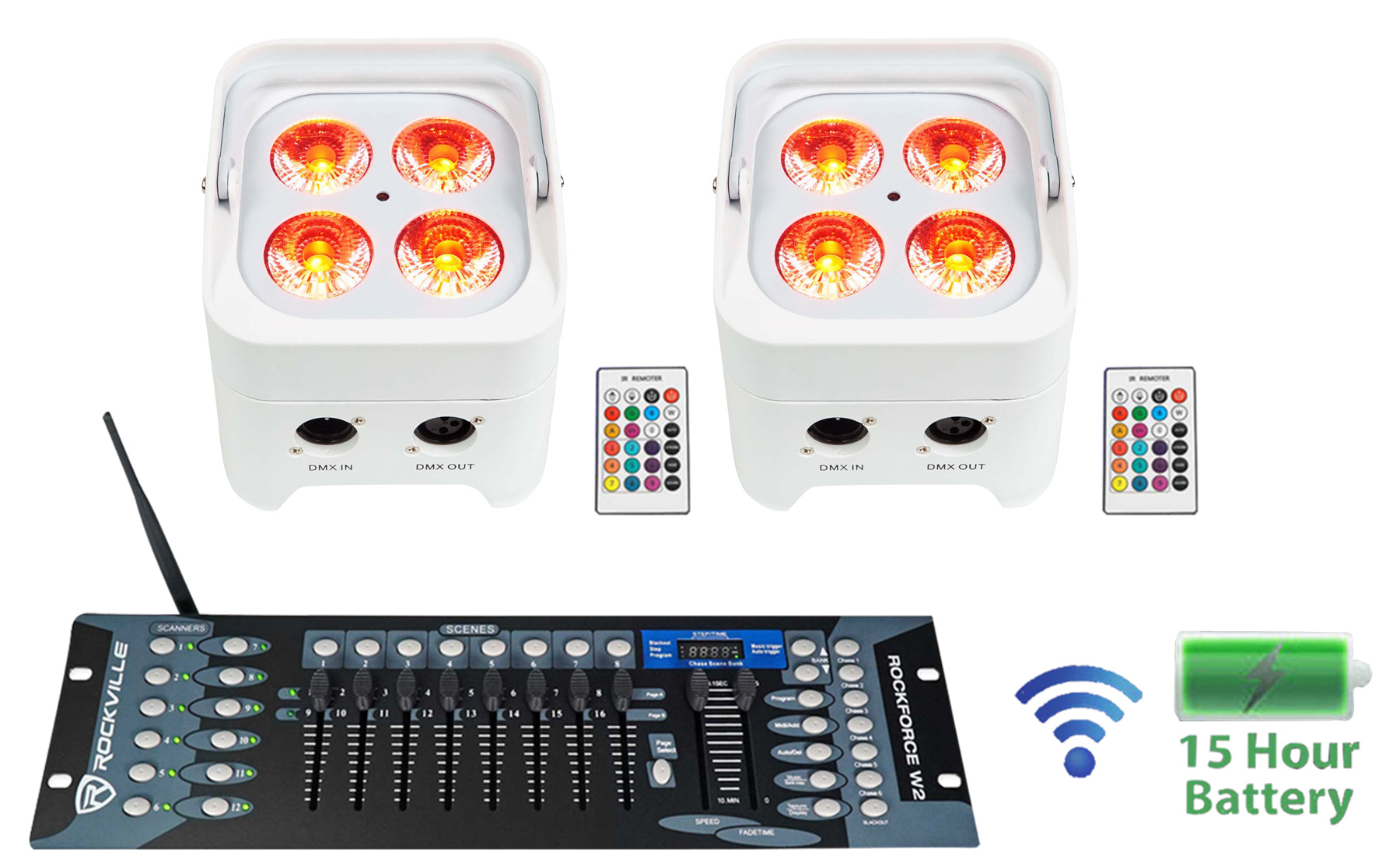 BEST PAR 50 White 2-Pack + ROCKFORCE W2 Controller Bundle