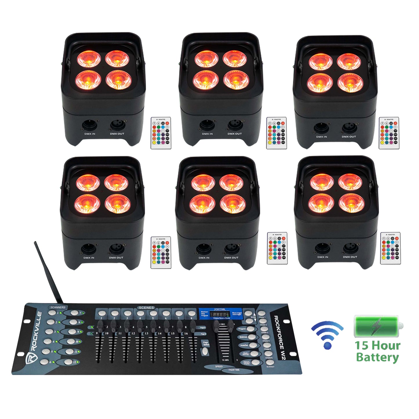 BEST PAR 50 6-Pack + ROCKFORCE W2 DMX Controller Bundle