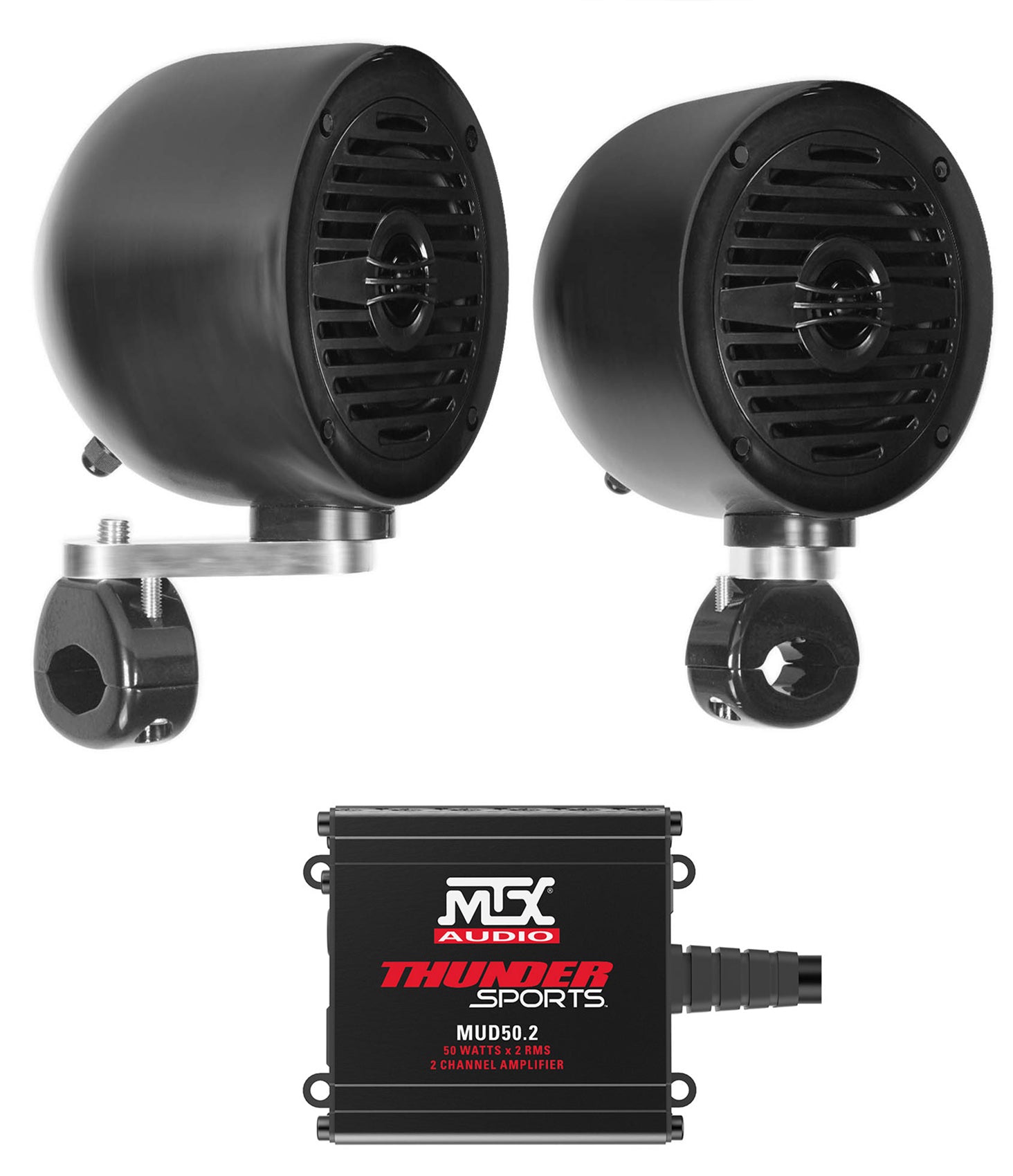 MS40B Black 4" Marine Speakers + MUD50.2 Amp + MAC40B Pods Bundle