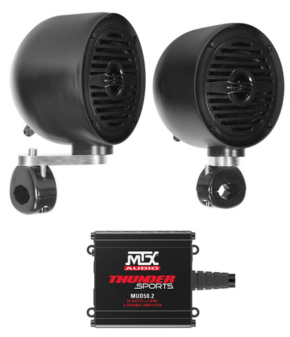 MS40B Black 4" Marine Speakers + MUD50.2 Amp + MAC40B Pods Bundle