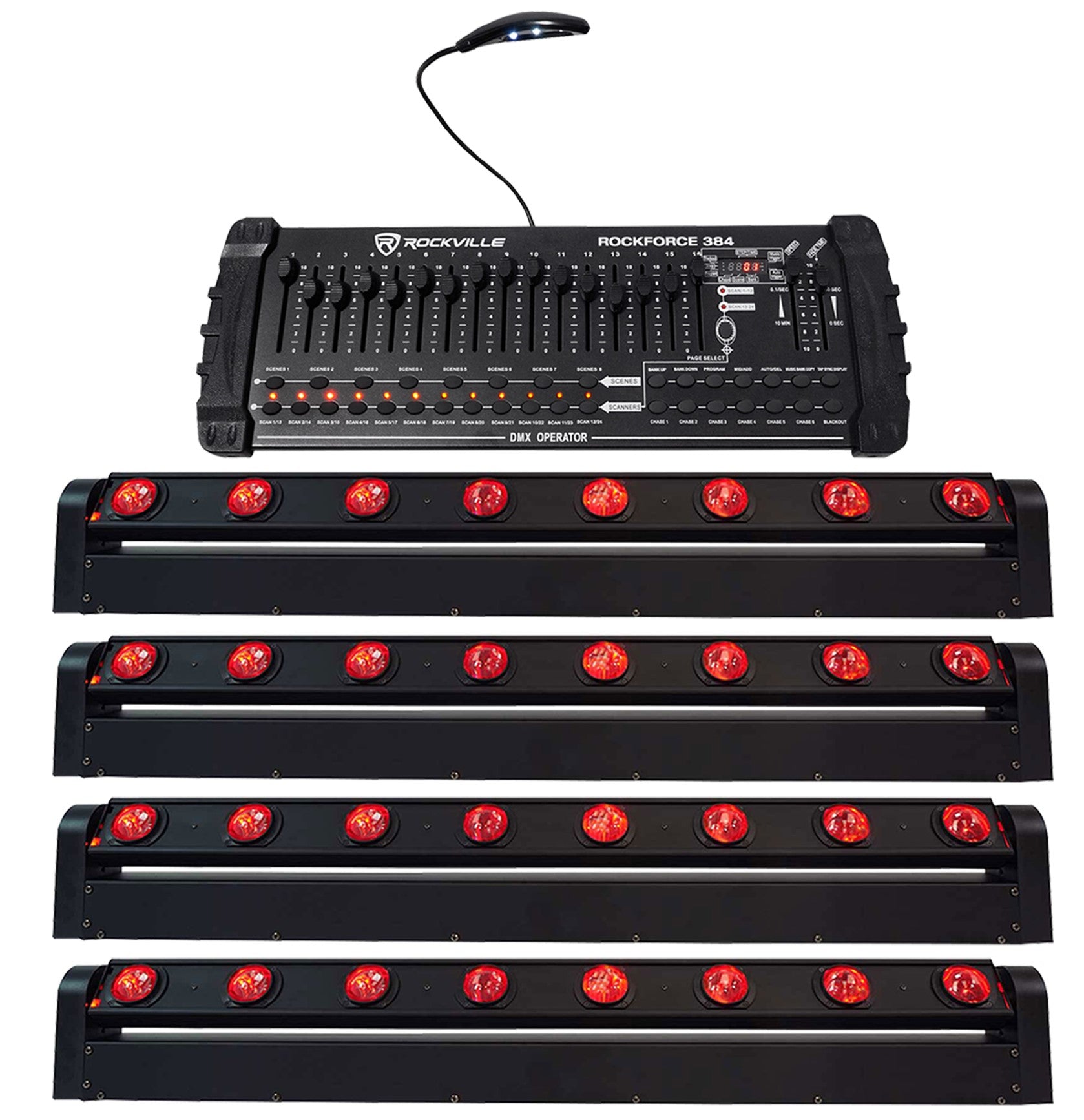 MOTIONSTRIP Light Bar 4-Pack + ROCKFORCE 384 DMX Controller Bundle