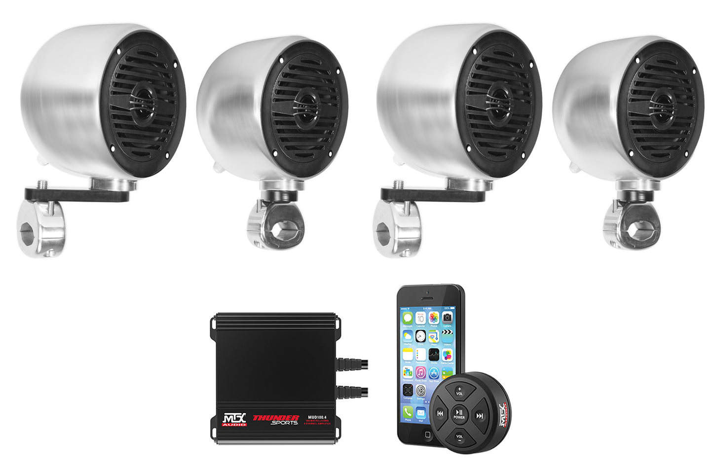 MS40B Black 4" Marine Speakers 2-Pack + MUD100.4 Amp + MUDBTRC Bundle