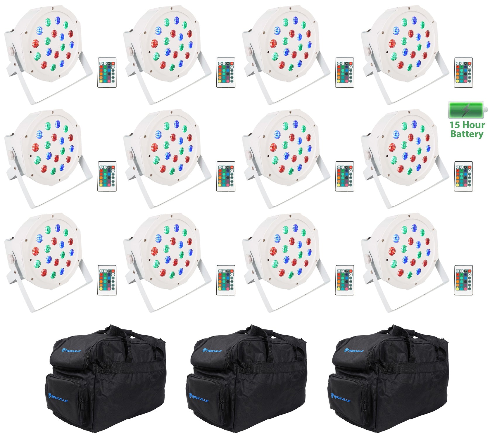 BATTERY PAR 50 White 12-Pack + RLB30 Lighting Bags 3-Pack Bundle