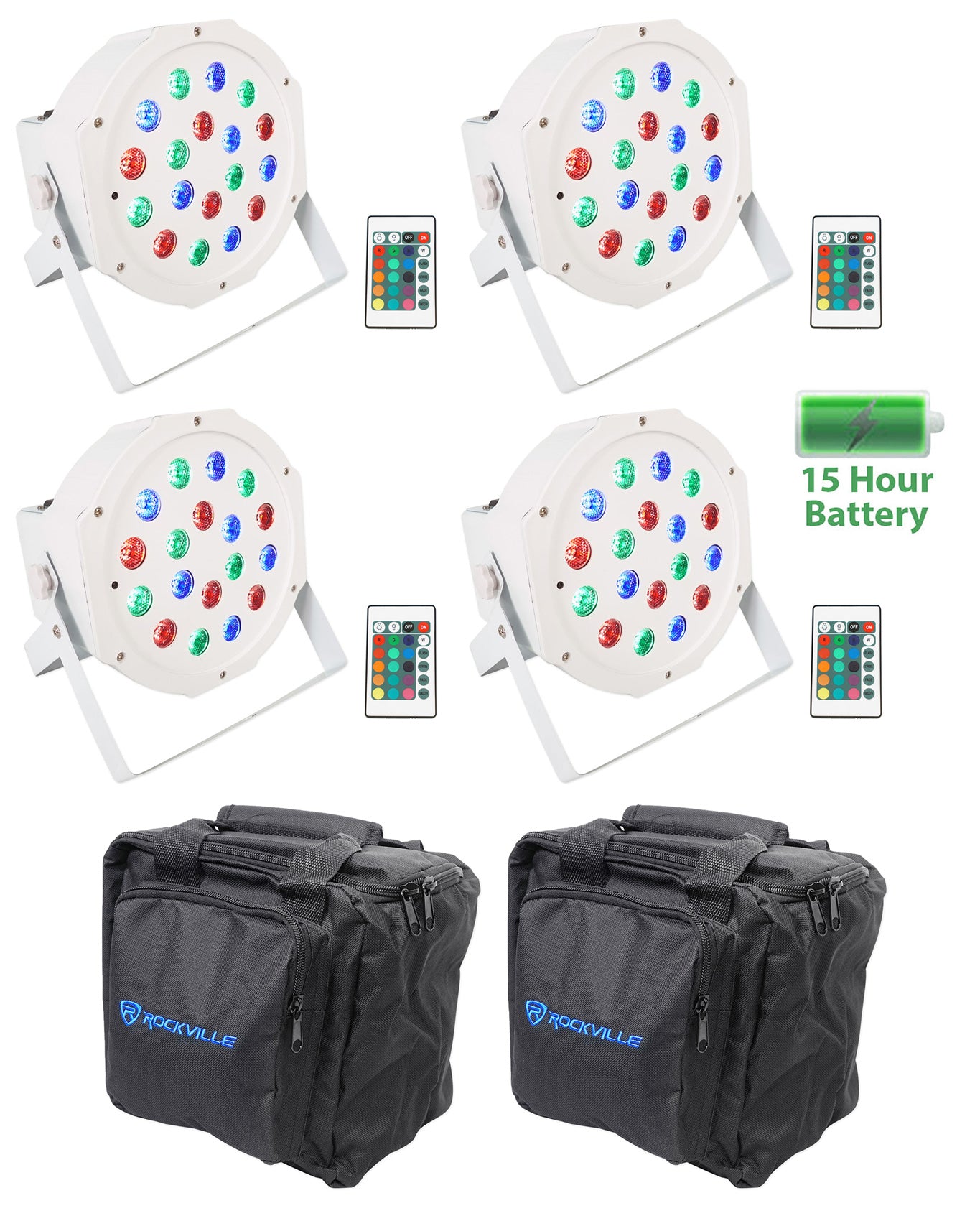 BATTERY PAR 50 White 4-Pack + RLB90 Lighting Bags 2-Pack Bundle