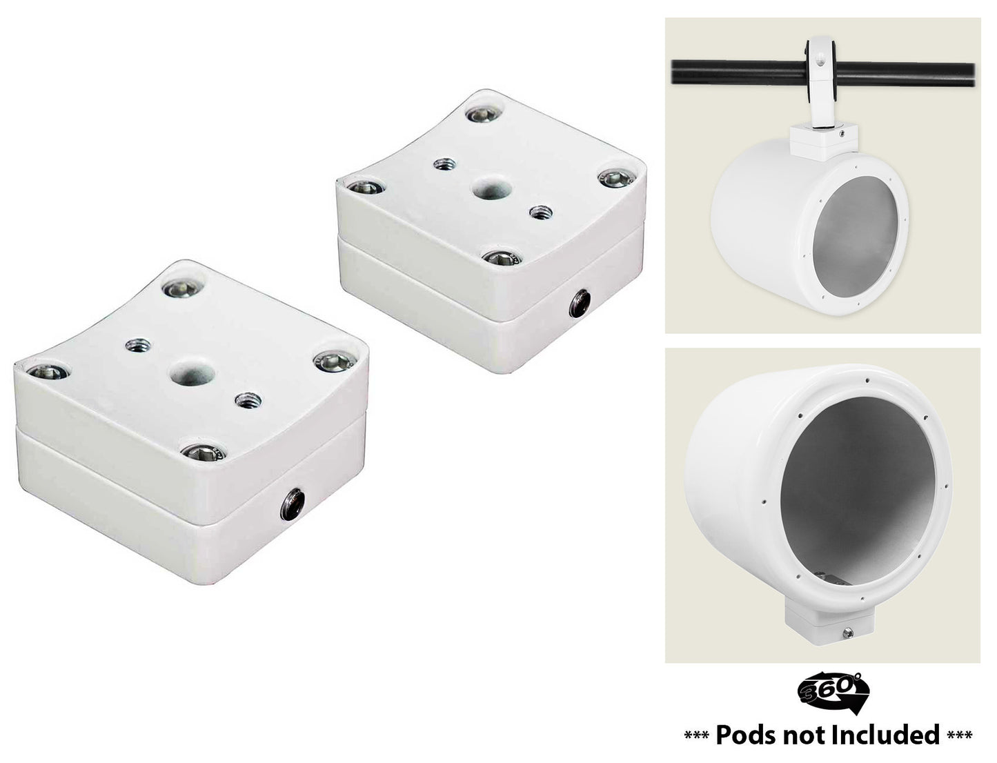 MAC80W White 7.7" Tower Speaker Pods 2-Pack + MAC360W Swivel Clamps Bundle