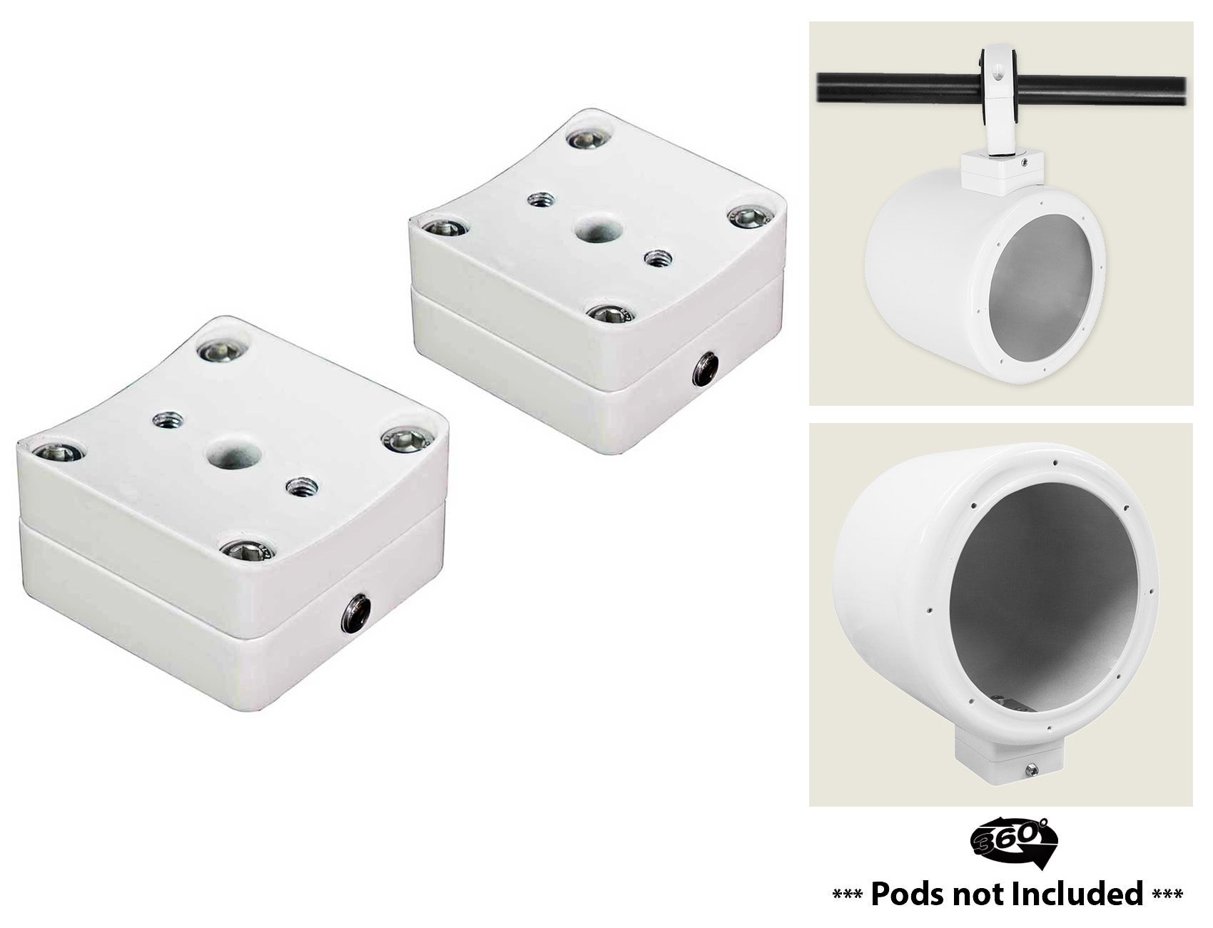 MAC80W White 7.7" Tower Speaker Pods 2-Pack + MAC360W Swivel Clamps Bundle