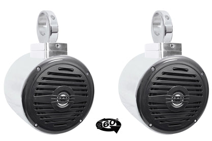 MAC525S 5.25" Chrome Wakeboard Pods 2-Pack + 360° Swivel Clamps Bundle