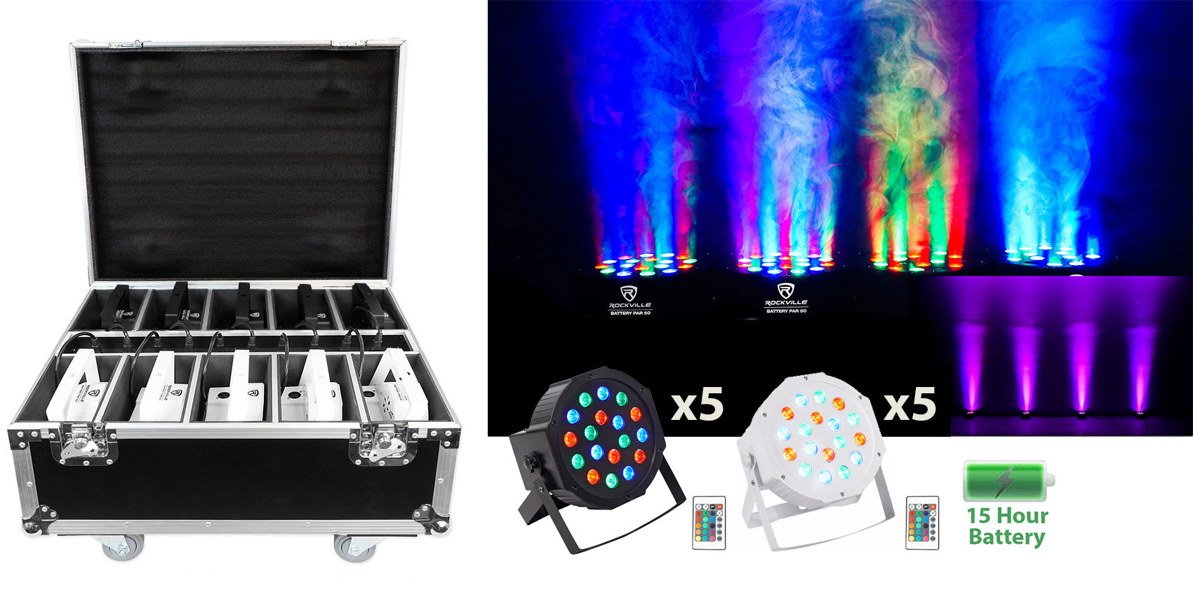 BATTERY PAR 50 Mixed 10-Pack + Charging Road Case Bundle