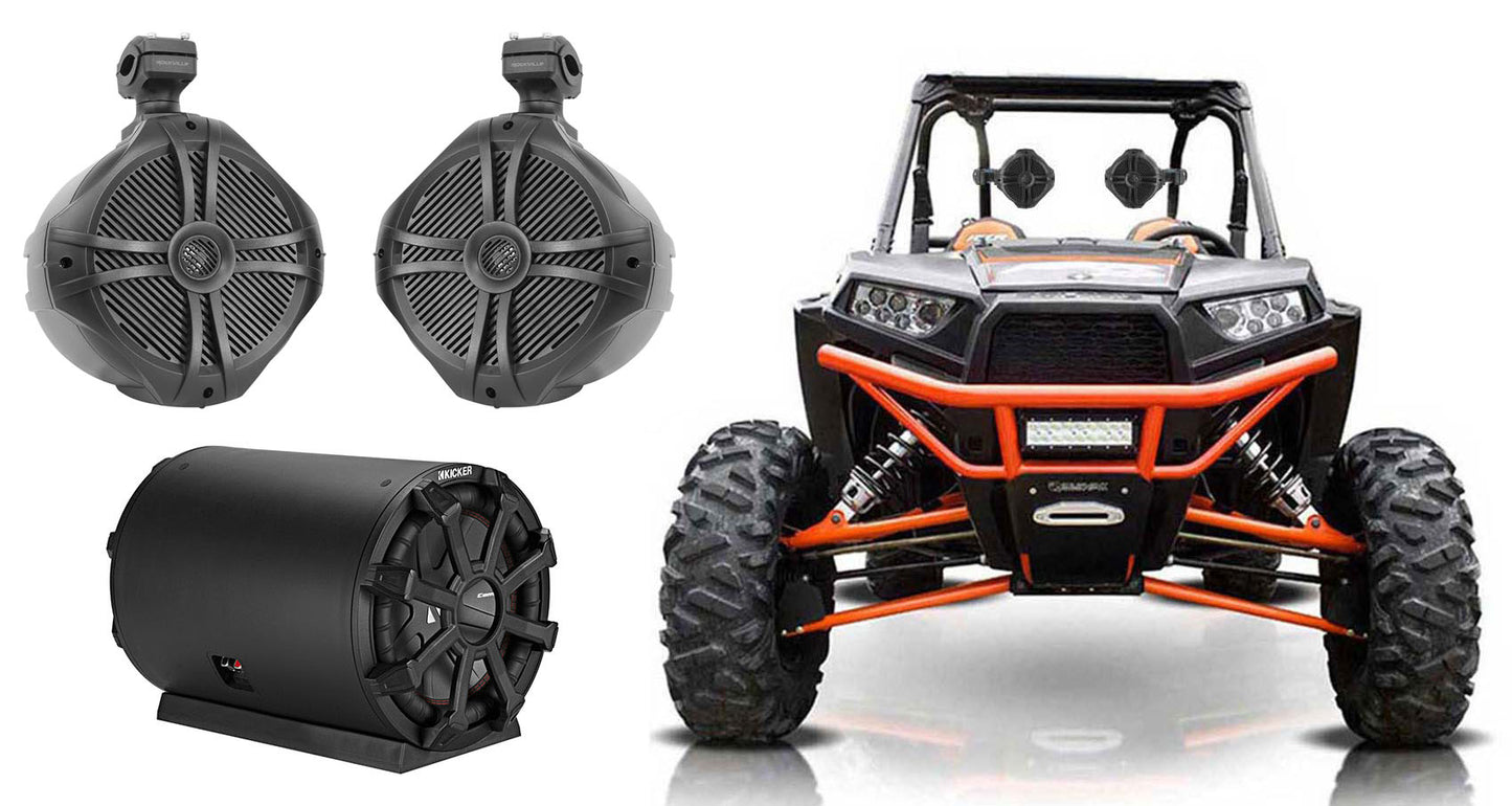KICKER 46CWTB102 10" Subwoofer In Enclosure+(2) 8" Tower Speakers RZR/ATV/UTV