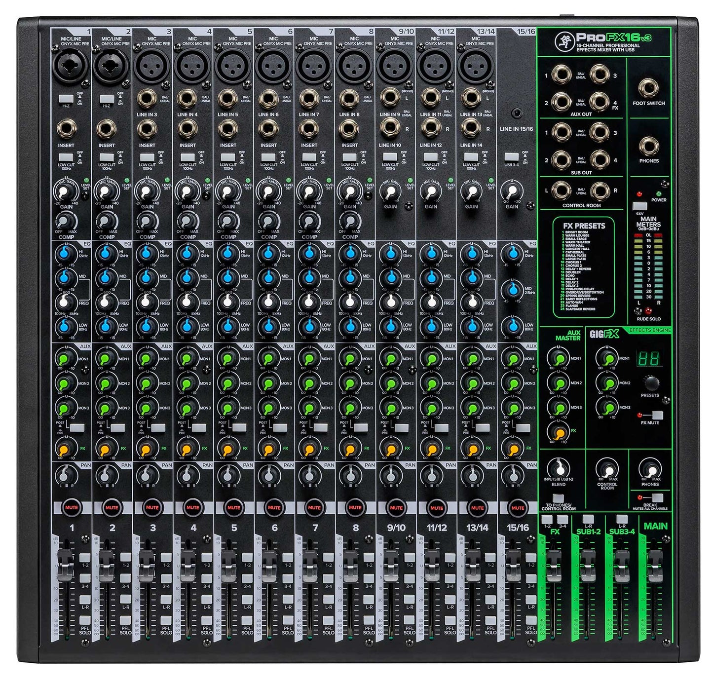 Mackie ProFX16v3 16-Channel 4-Bus Effects Mixer w/USB+Dual Wireless UHF Mics