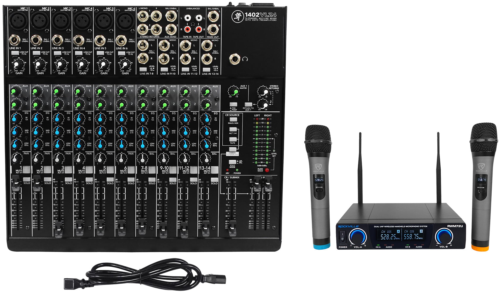 Mackie 1402VLZ4 14-channel Analog Mixer w/ 6 ONYX Preamps+Dual Wireless UHF Mics