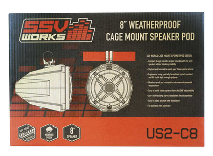 (2) Rockville 8" Speakers+SSV Swivel Cage Pods For Polaris RZR PRO XP w/2" Cage