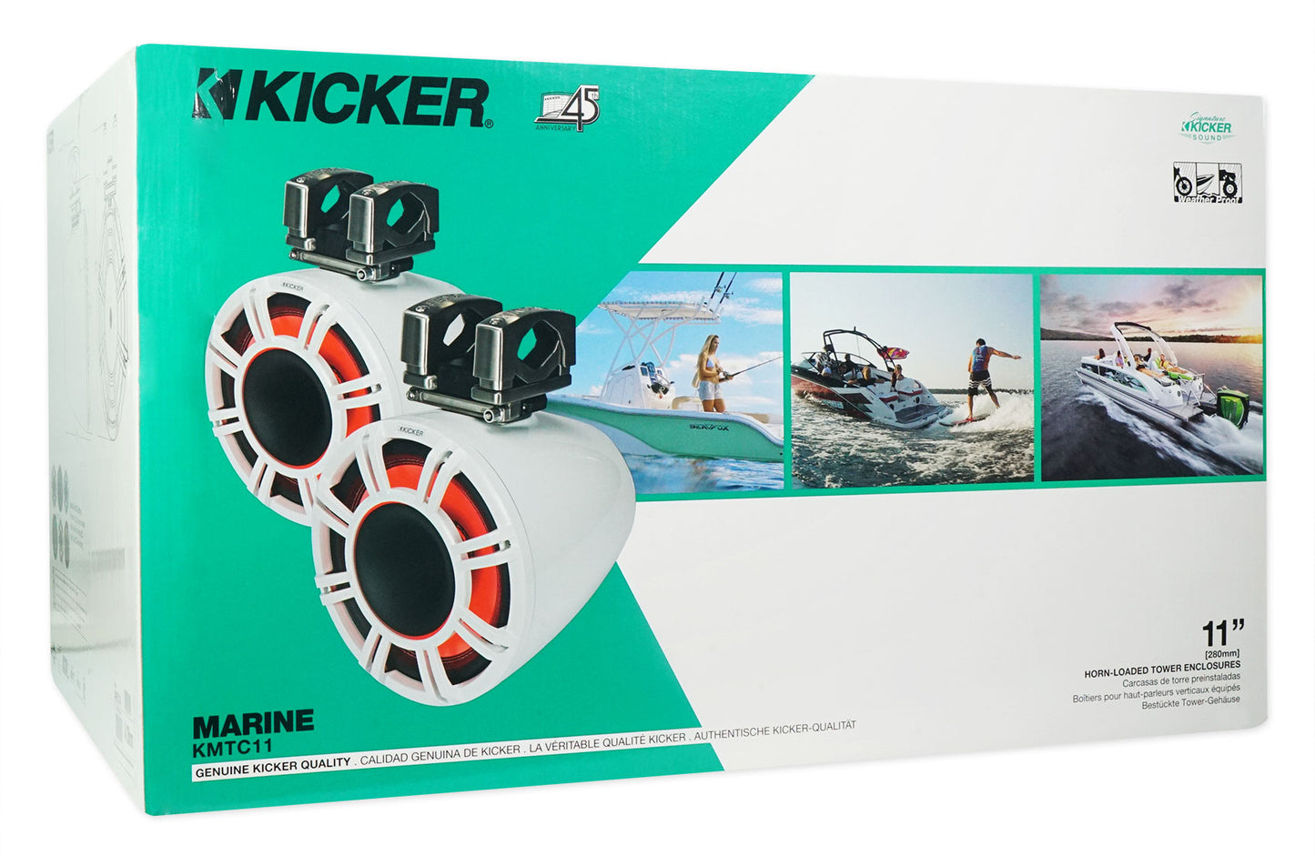 KICKER KMTC11 HLCD 11" Wakeboard Tower Speakers+6) 8" LED Speakers+8-Channel Amp