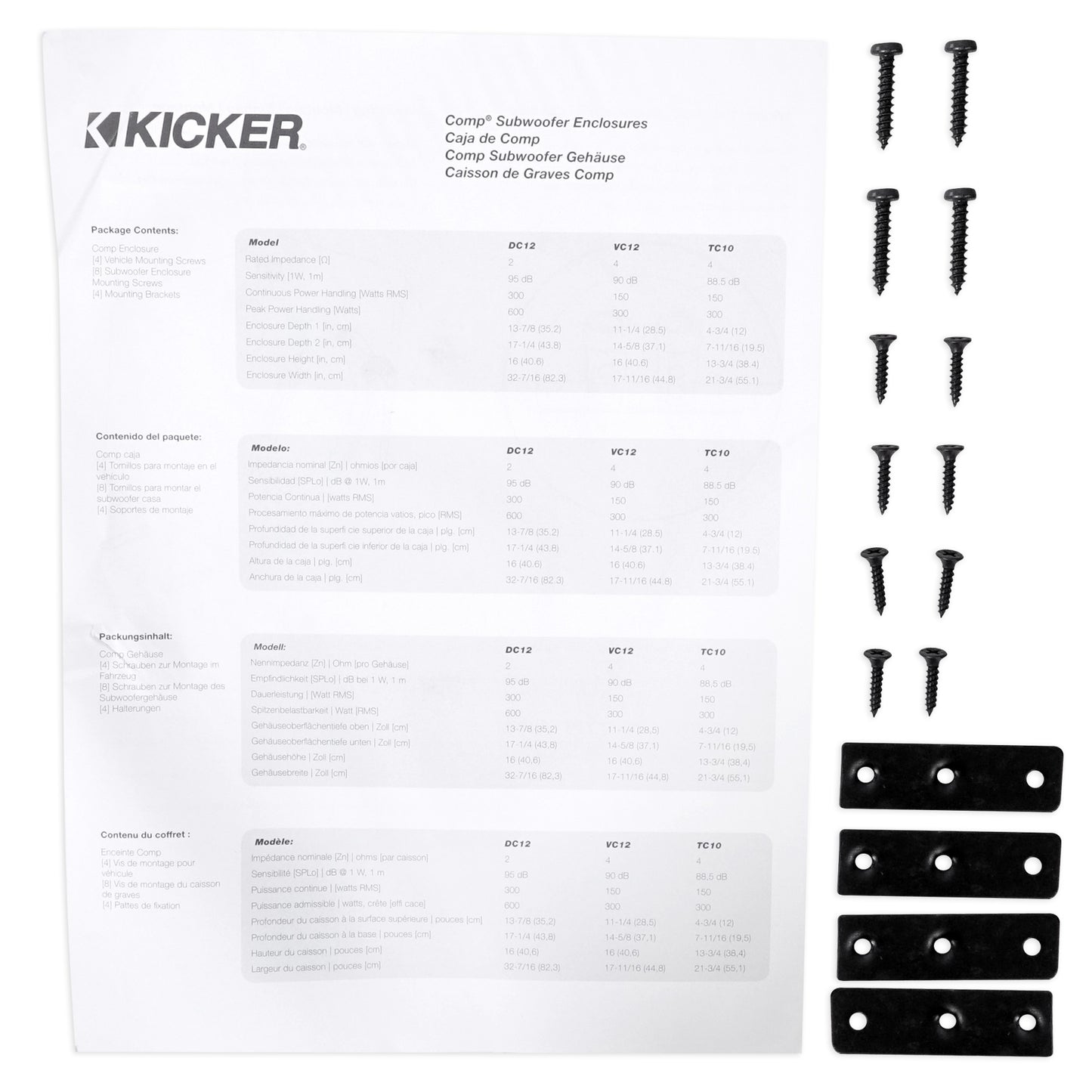 KICKER 43DC122 Comp Dual 12" Subwoofers+Vented Box+Mono Amplifier+Amp Wire Kit