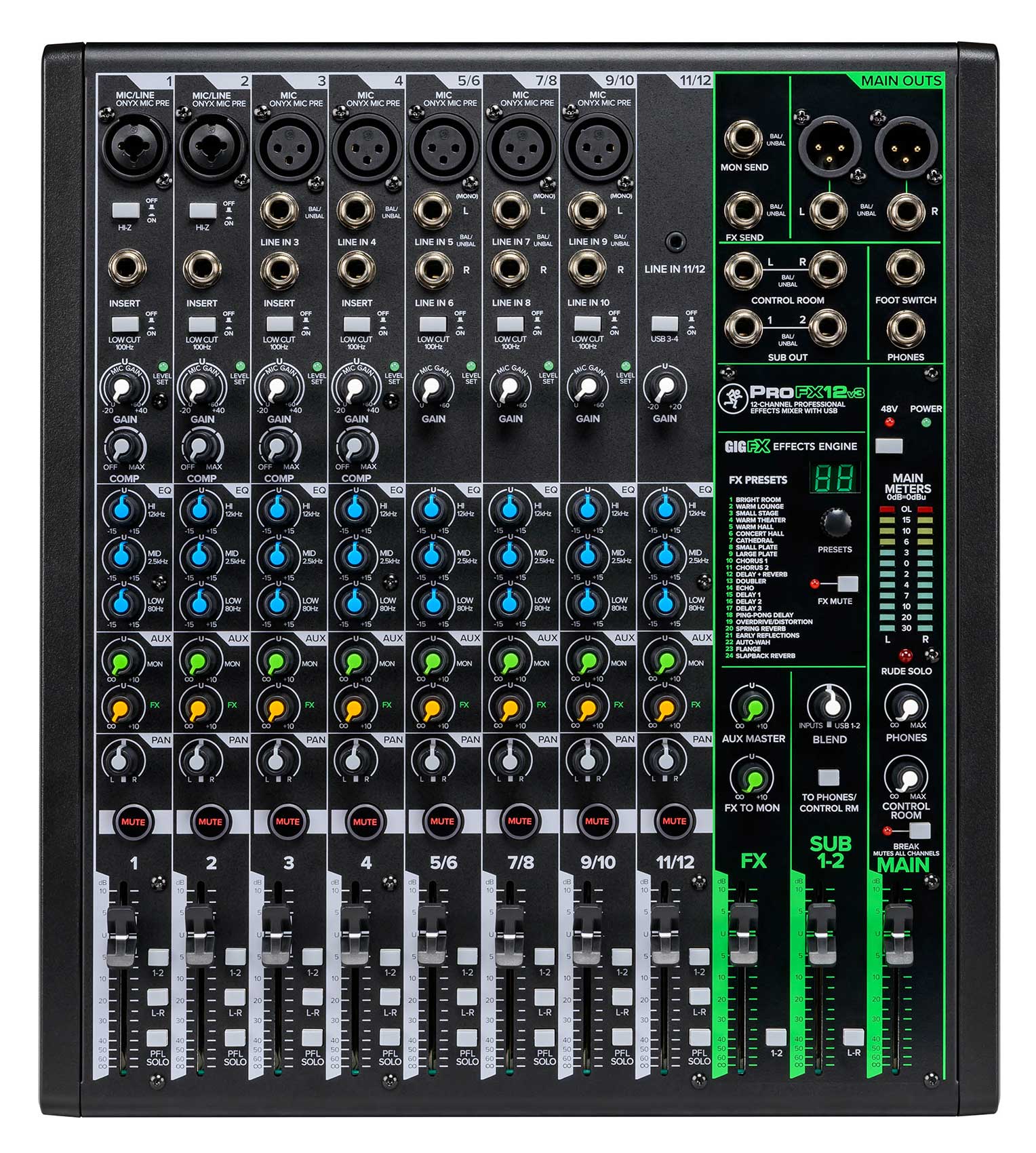 Mackie ProFX12v3 12-Channel Effects Mixer w/USB+7 Piece Drum Mic Kit ProFX12 v3
