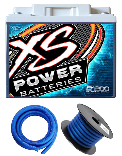 XS Power D1200 2600 Amp Power Cell Car Audio Battery+Hardware+Power/Ground Wires