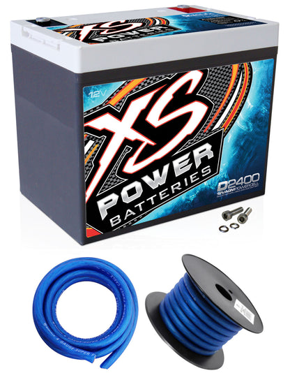 XS Power D2400 3500 Amp Car Audio Battery+Terminal Hardware+Power/Ground Wires