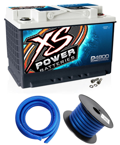 XS Power D4800 3000 Amp 12V Group 48 Car Audio Sealed Battery+Power/Ground Wires