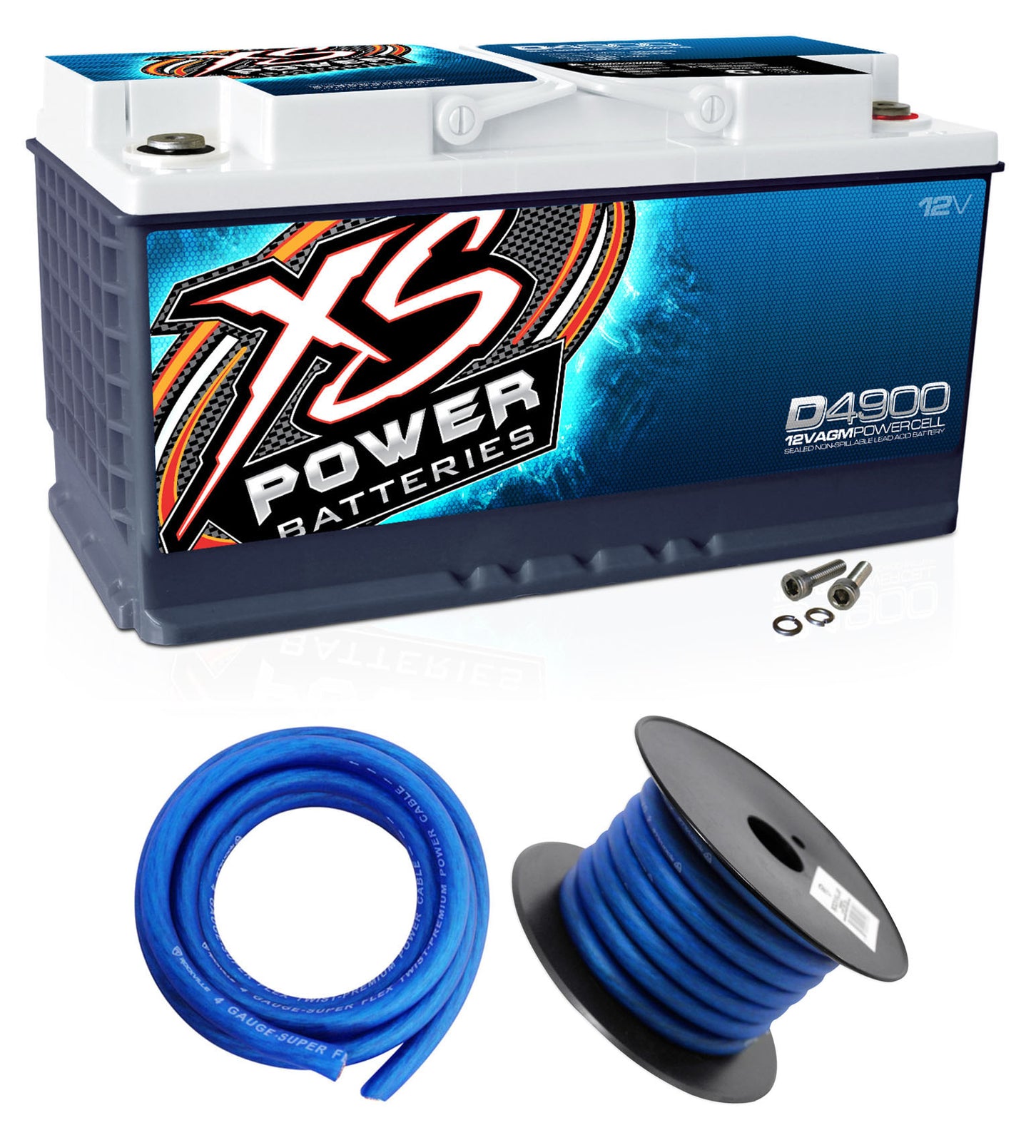 XS Power D4900 4000 Amp 12V Power Cell Car Audio Battery + Power/Ground Wires