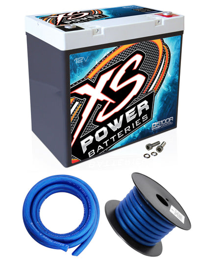 XS Power D5100R 3100 Amp AGM Power Cell Car Audio Battery + Power/Ground Wires
