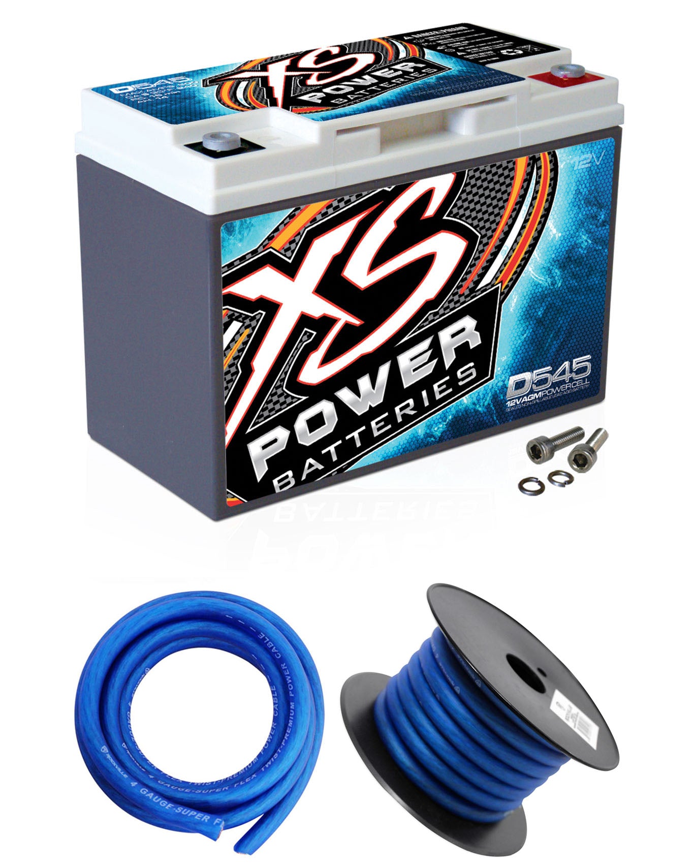 XS Power D545 800 Amp Car Audio Battery + Terminal Hardware + Power/Ground Wires