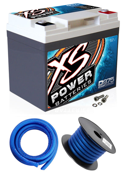 XS Power D975 2100 Amp AGM Power Cell Car Battery+Hardware+Power/Ground Wires