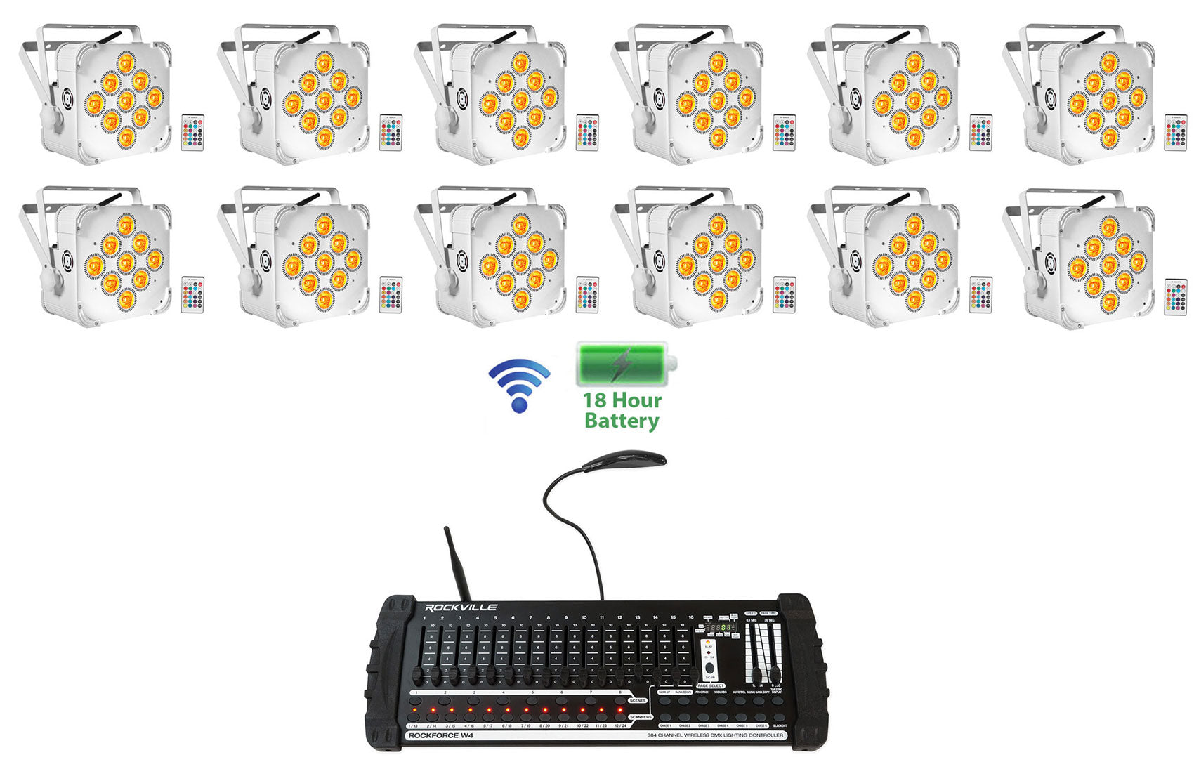 BEST PAR 60 White 12-Pack + ROCKFORCE W4 DMX Controller Bundle