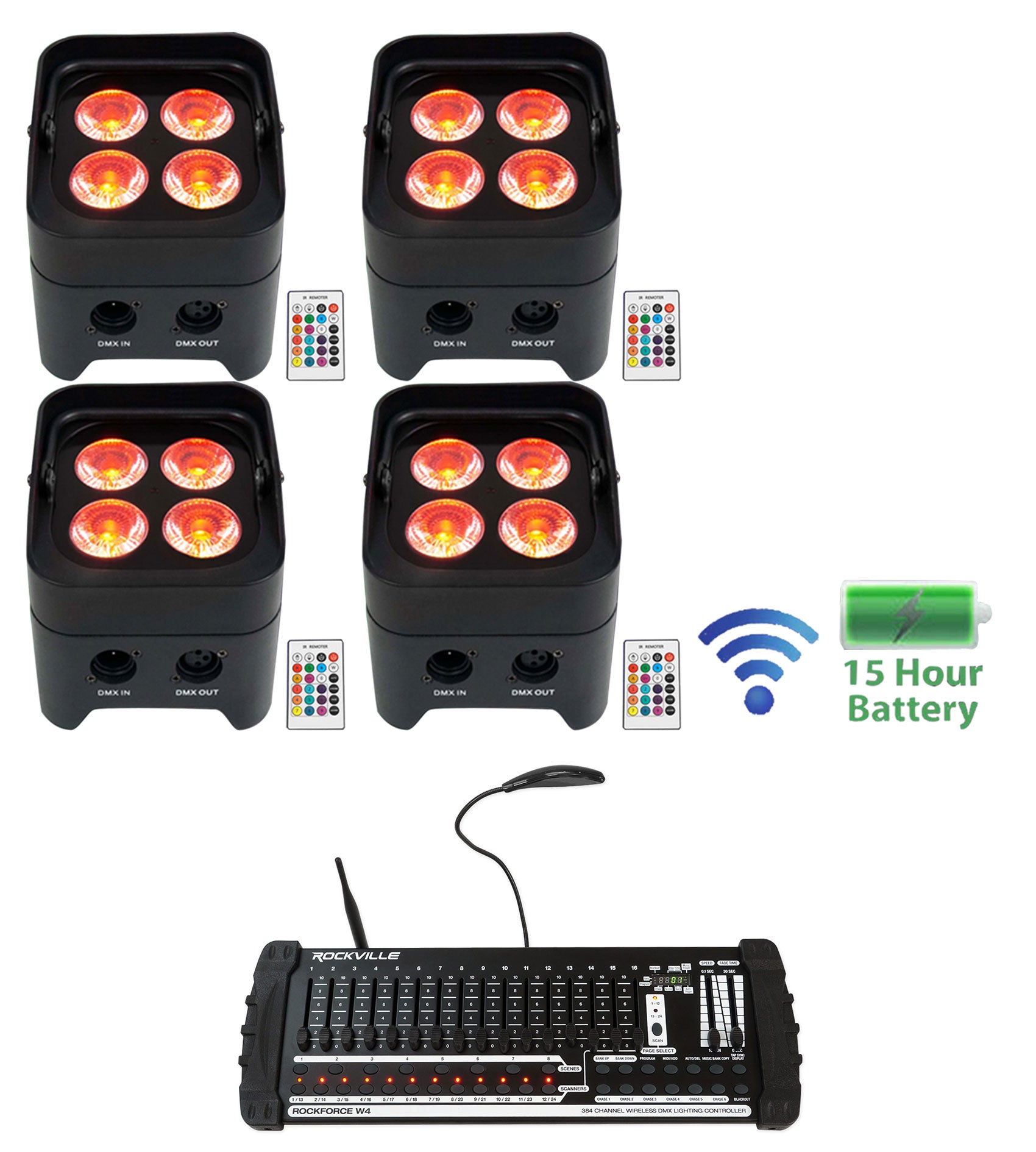 BEST PAR 50 4-Pack + ROCKFORCE W4 DMX Controller Bundle