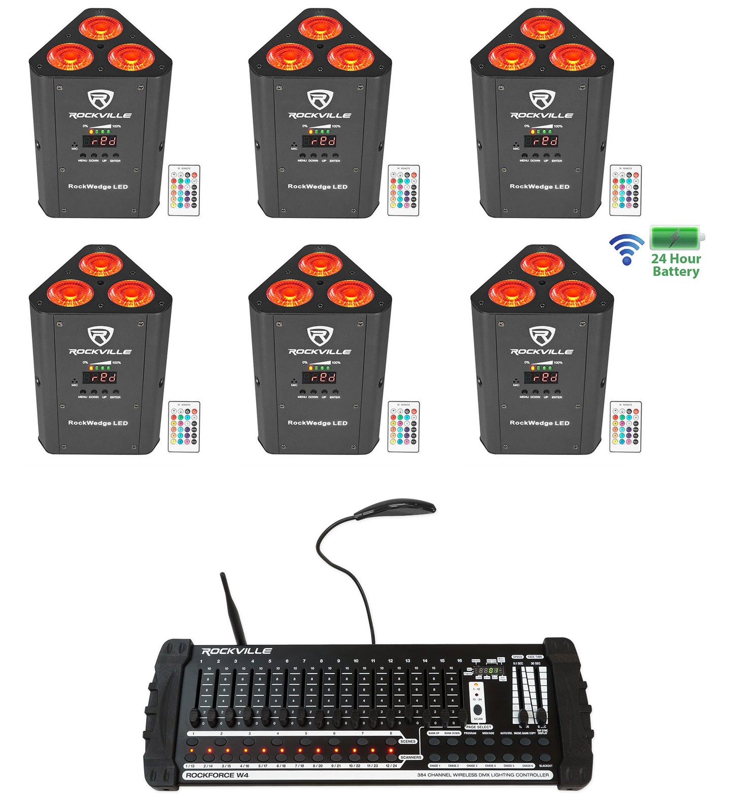 RockWedge LED 6-Pack + ROCKFORCE W4 Controller Bundle
