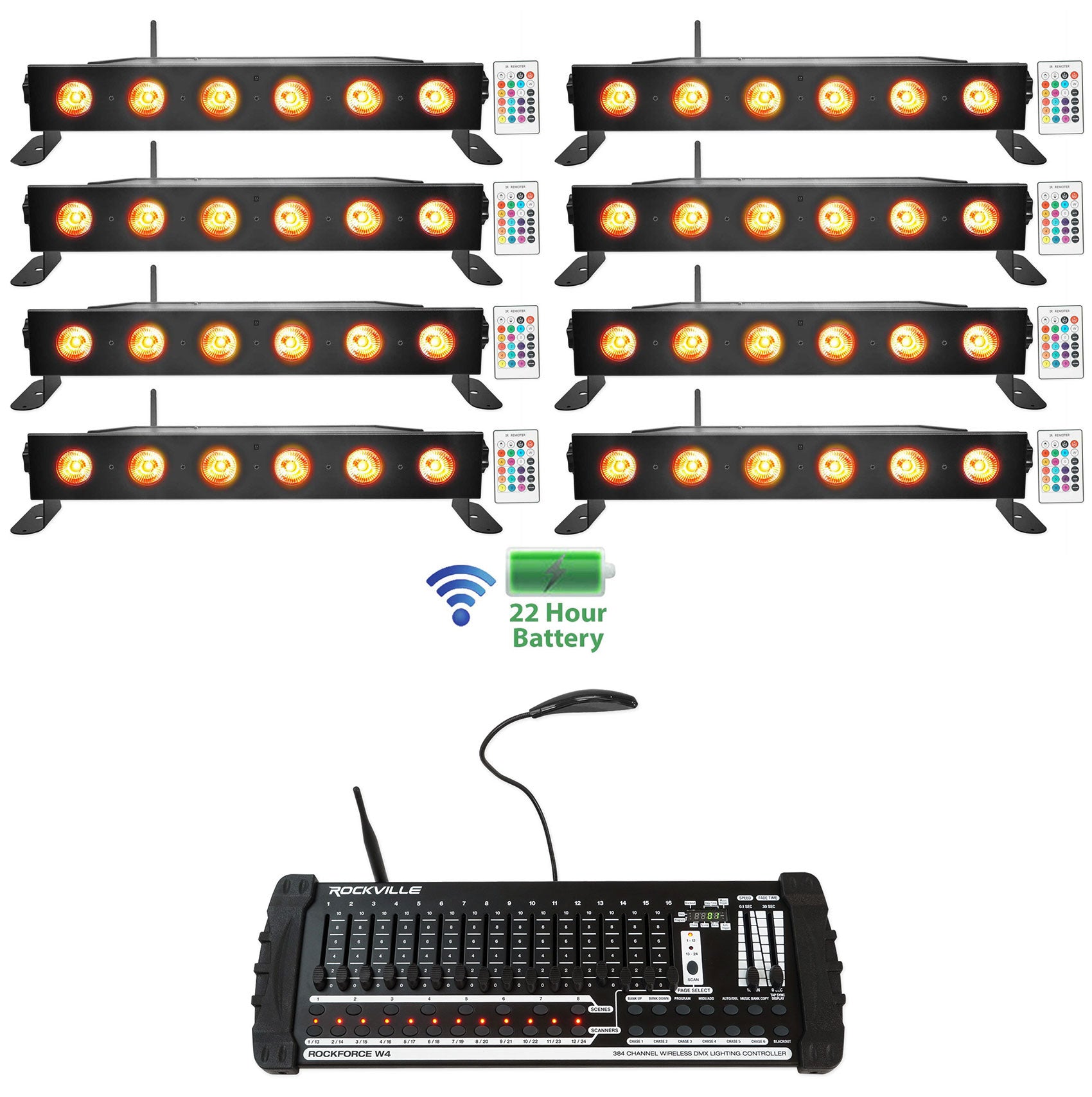 BEST STRIP 60 Black 8-Pack + ROCKFORCE W4 DMX Controller Bundle
